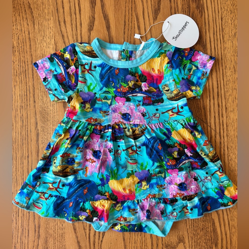 NWT Showstoppers Fish Are Friends Finding Nemo Bodysuit Twirl Dress 6-12 Months